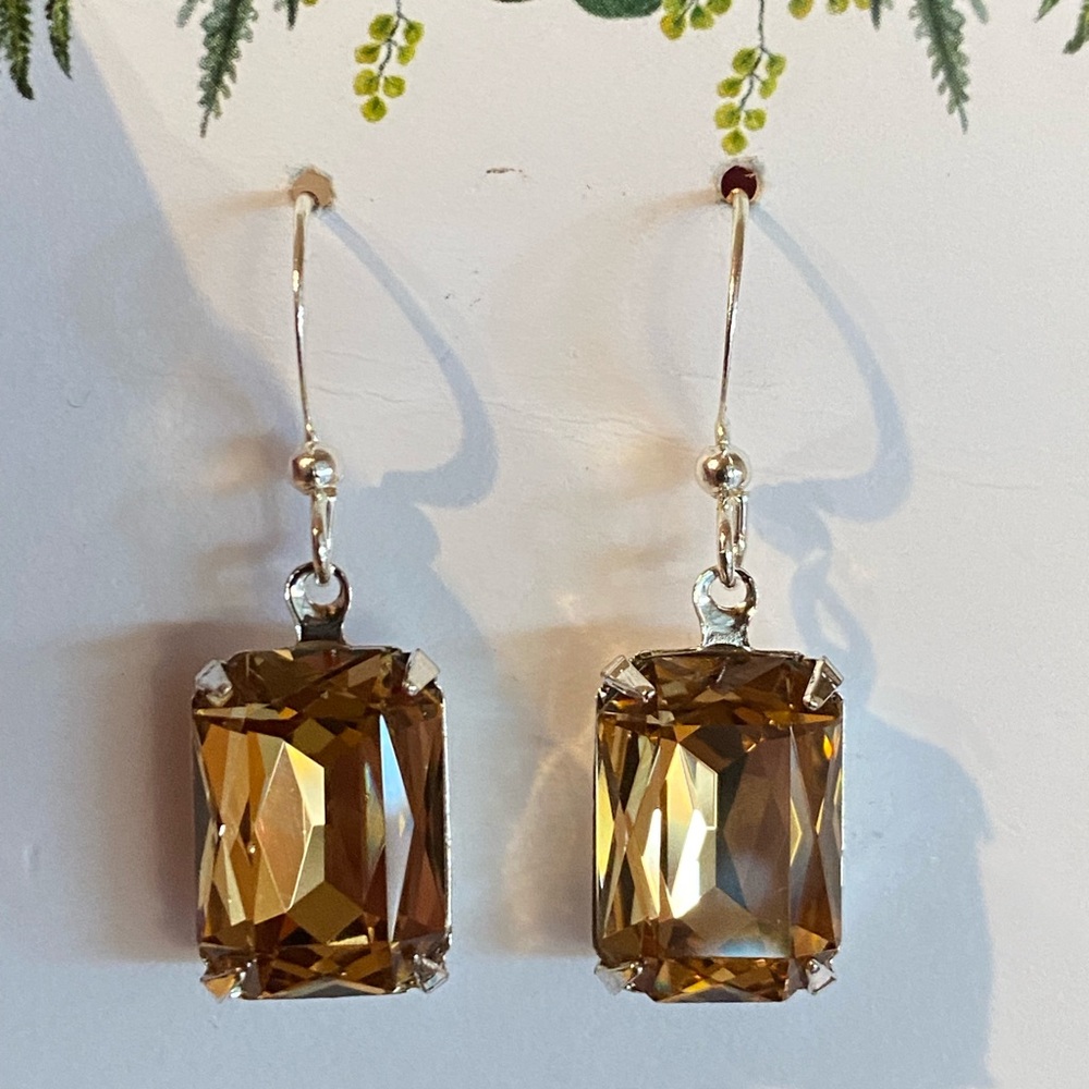 90s classy smoky topaz emerald cut earrings